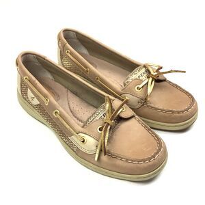 Sperry Tan Gold Leather Deck Boat Loafer Shoes Women Size 8 Flats Slip On Nautic